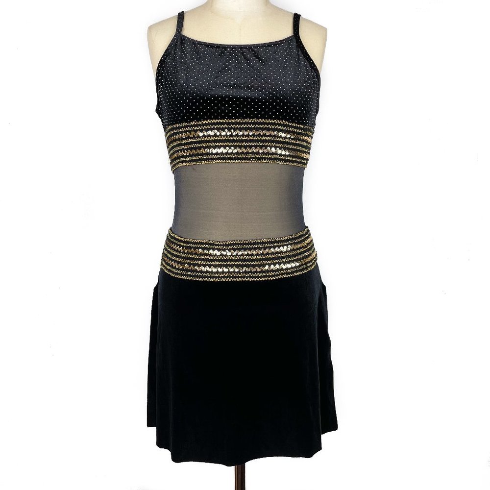 Black & Gold Sequin Mini Dress Dance Costume | LA